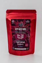 Load image into Gallery viewer, 10mg THC, 0mg CBD Raspberry Vegan Fruit Chew 10 pack - Chemical free, Solvent free, CO2 free