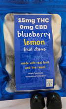 Load image into Gallery viewer, BLUEBERRY LEMON 15mg THC, 0mg CBD Fruit Chew with Live Resin 10 pack - Chemical free, Solvent free, CO2 free