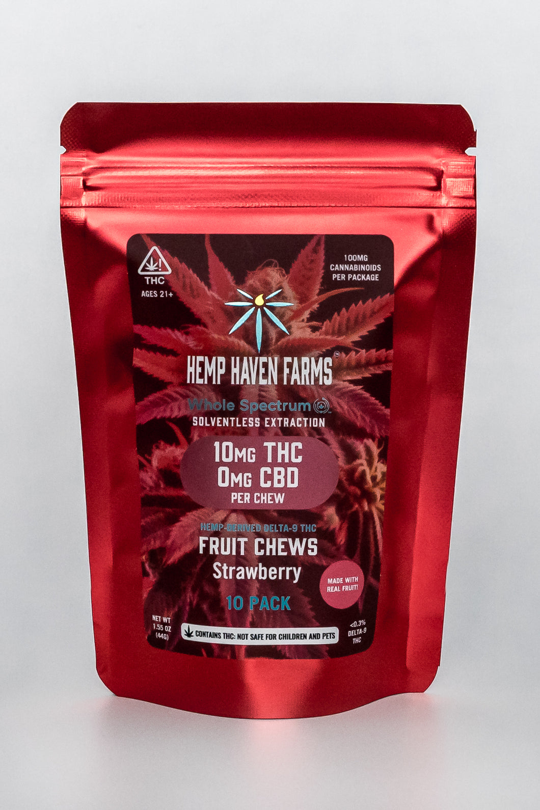 10mg THC, 0mg CBD Vegan Fruit Chew 10 pack - Chemical free, Solvent free, CO2 free