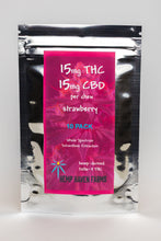 Load image into Gallery viewer, 15mg THC, 15mg CBD STRAWBERRY Fruit Chew 10- or 20-pack: Chemical-free, Solvent-free, CO2-free