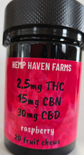 Load image into Gallery viewer, 2.5mg THC, 15mg CBN, 30mg CBD "SLEEP" Vegan Fruit Chew: 10 or 20 PACK - Chemical free, Solvent free, CO2 free