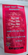 Load image into Gallery viewer, Raspberry "Sleep" 3mg THC, 13mg CBN, 24mg CBD. Vegan, Organic, Real Fruit