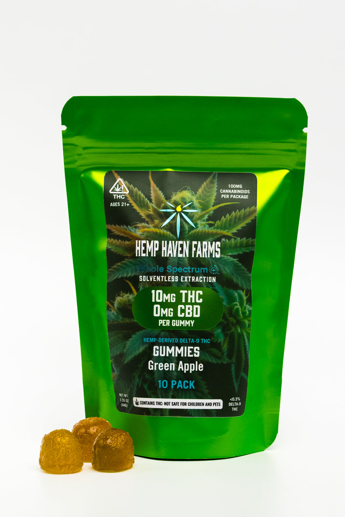 10mg THC, 0mg CBD Vegan Fruit Chew 10 pack GREEN APPLE - Chemical free, Solvent free, CO2 free