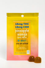 Load image into Gallery viewer, 15mg THC, 15mg CBD PINEAPPLE MANGO Fruit Chew 10 pack: Chemical-free, Solvent-free, CO2-free