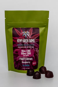 10mg CBG, 50mg CBD Vegan Fruit Chew 10 pack - Chemical free, Solvent free, CO2 free