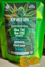 Load image into Gallery viewer, 10mg THC, 0mg CBD Vegan Fruit Chew 10 pack GREEN APPLE - Chemical free, Solvent free, CO2 free