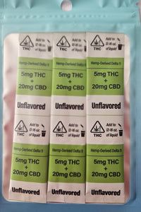 Drink Stick 3 pack: 5mg THC with 20mg CBD. Unflavored powder to mix with any liquid.