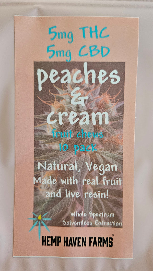 PEACHES N' CREAM 5mg THC, 5mg CBD 10-pack