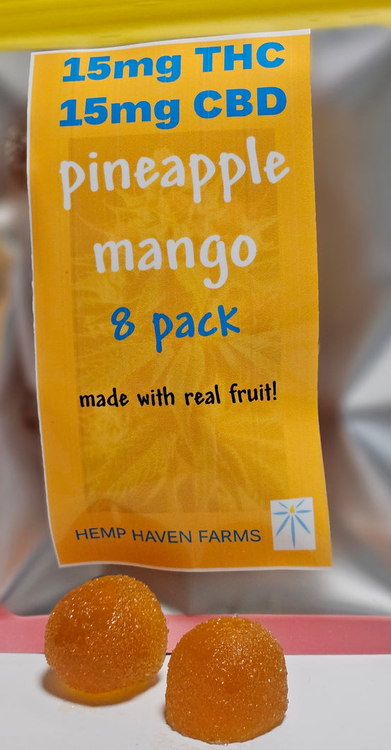 15mg THC, 15mg CBD PINEAPPLE MANGO Fruit Chew 10 pack: Chemical-free, Solvent-free, CO2-free